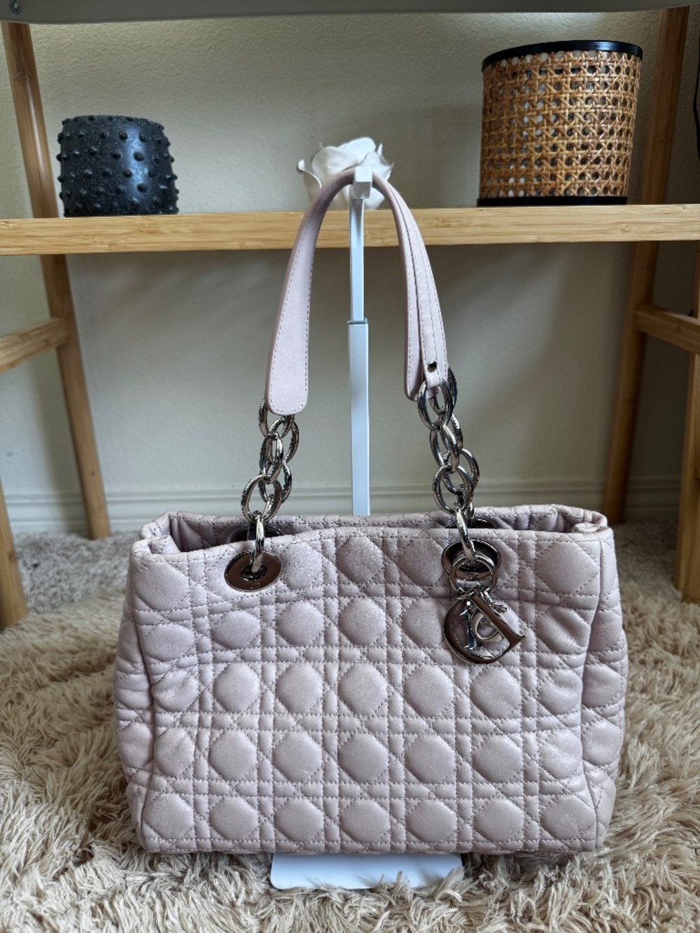 Dior Cannage Small Leather Shoulder Tote Bag